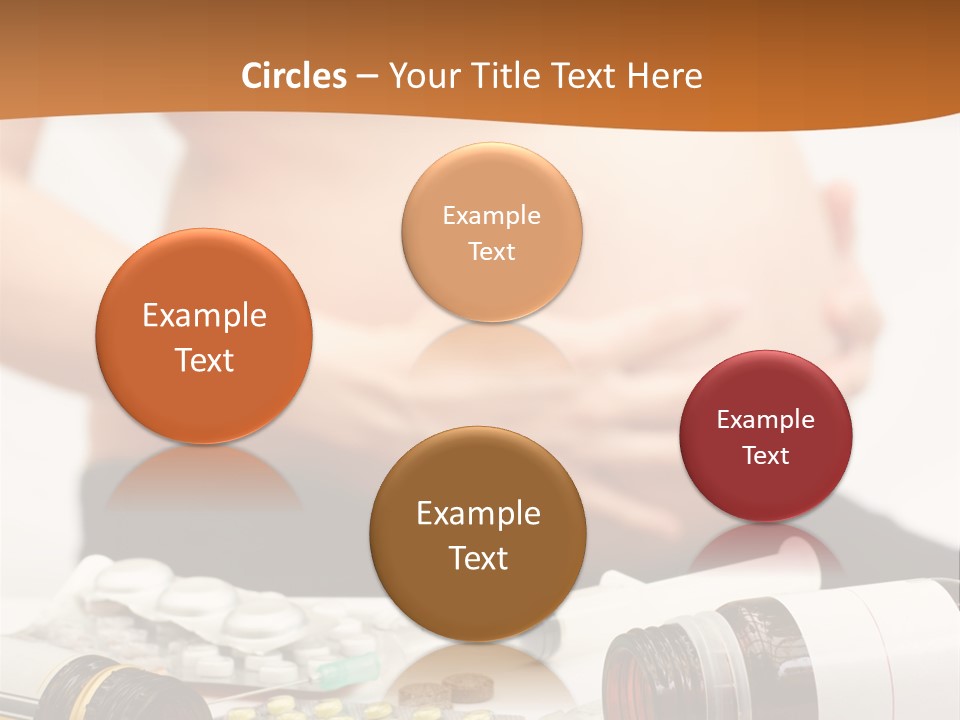 Yellow And Red Pills Spilling From Bottles And Blisters In Front Of Pregnant Woman, Shallow Dof PowerPoint Template