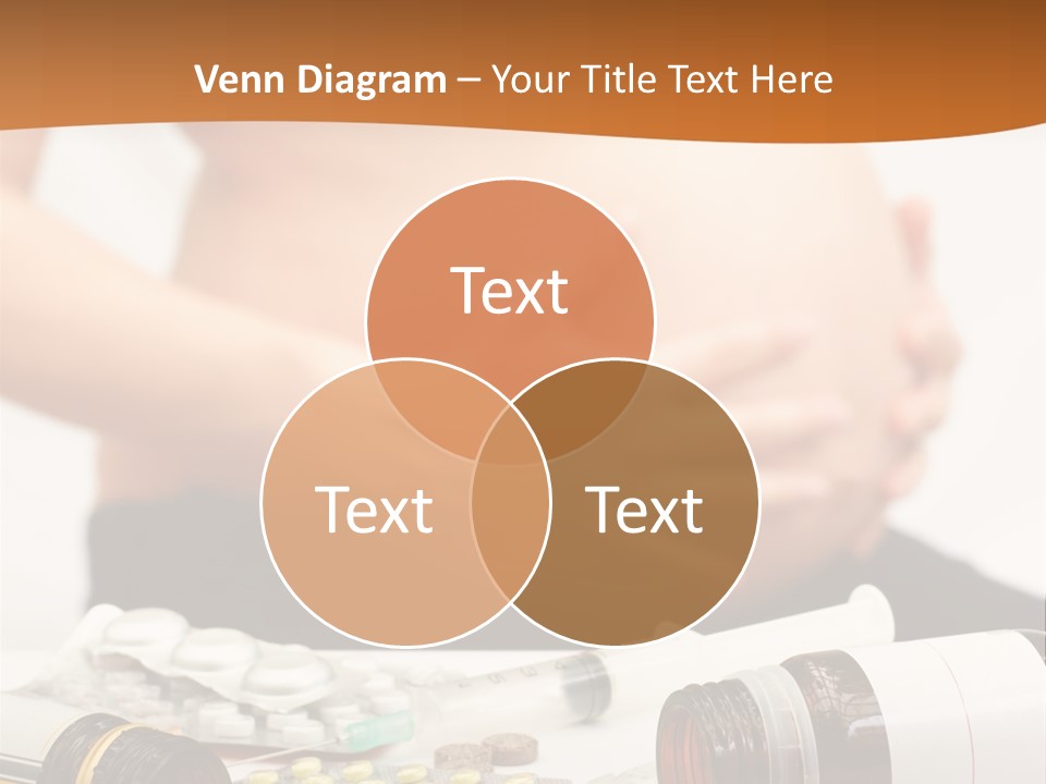 Yellow And Red Pills Spilling From Bottles And Blisters In Front Of Pregnant Woman, Shallow Dof PowerPoint Template