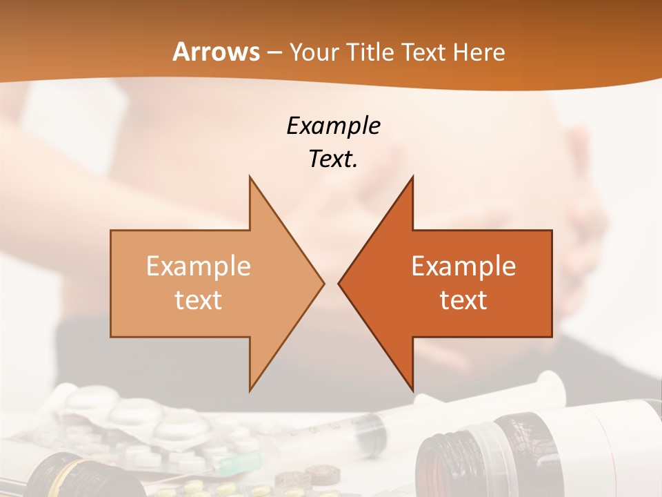 Yellow And Red Pills Spilling From Bottles And Blisters In Front Of Pregnant Woman, Shallow Dof PowerPoint Template