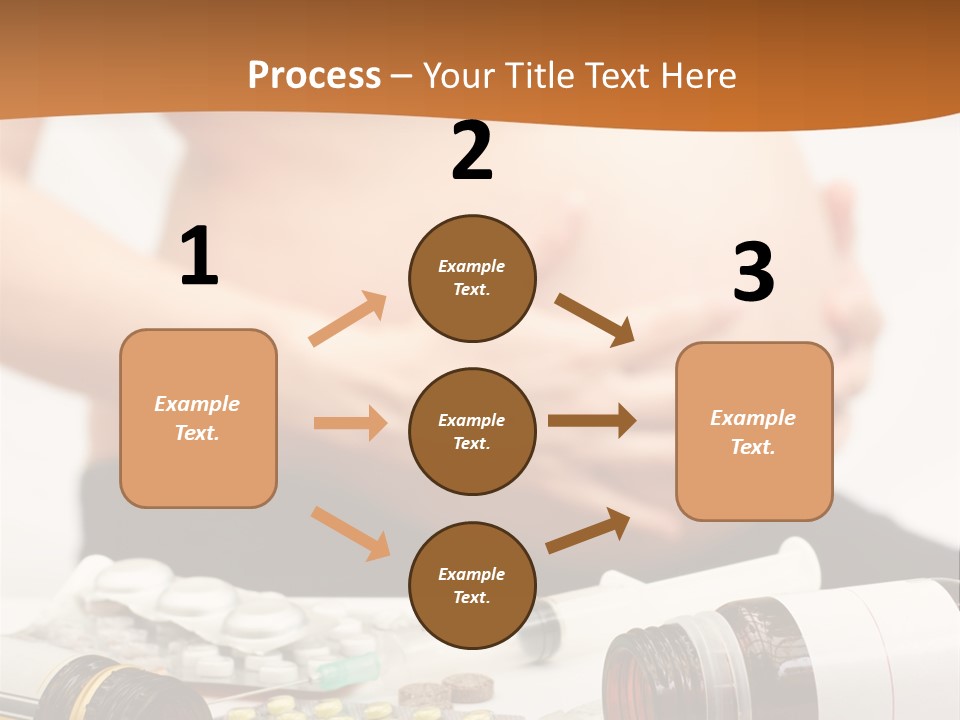 Yellow And Red Pills Spilling From Bottles And Blisters In Front Of Pregnant Woman, Shallow Dof PowerPoint Template
