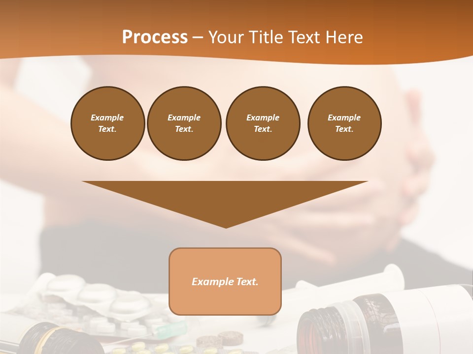 Yellow And Red Pills Spilling From Bottles And Blisters In Front Of Pregnant Woman, Shallow Dof PowerPoint Template