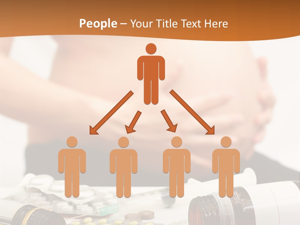 Yellow And Red Pills Spilling From Bottles And Blisters In Front Of Pregnant Woman, Shallow Dof PowerPoint Template