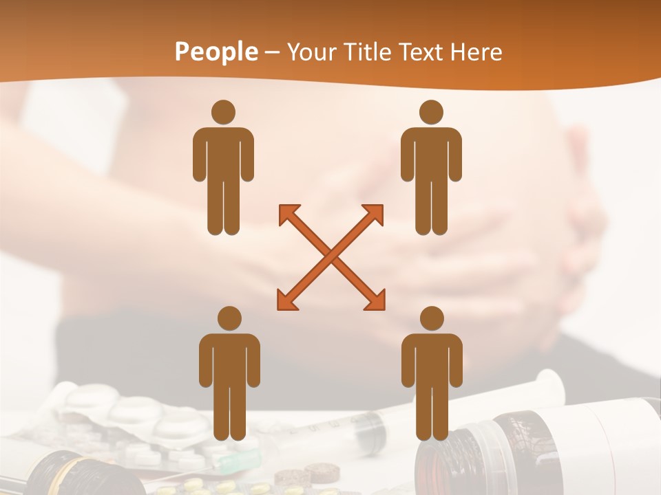 Yellow And Red Pills Spilling From Bottles And Blisters In Front Of Pregnant Woman, Shallow Dof PowerPoint Template