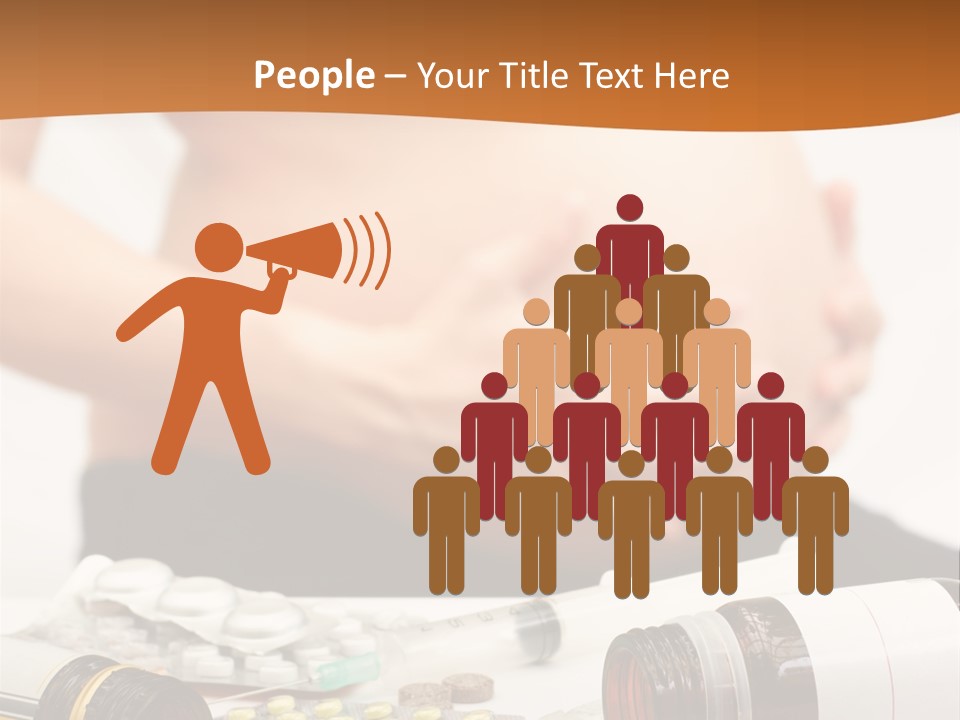 Yellow And Red Pills Spilling From Bottles And Blisters In Front Of Pregnant Woman, Shallow Dof PowerPoint Template