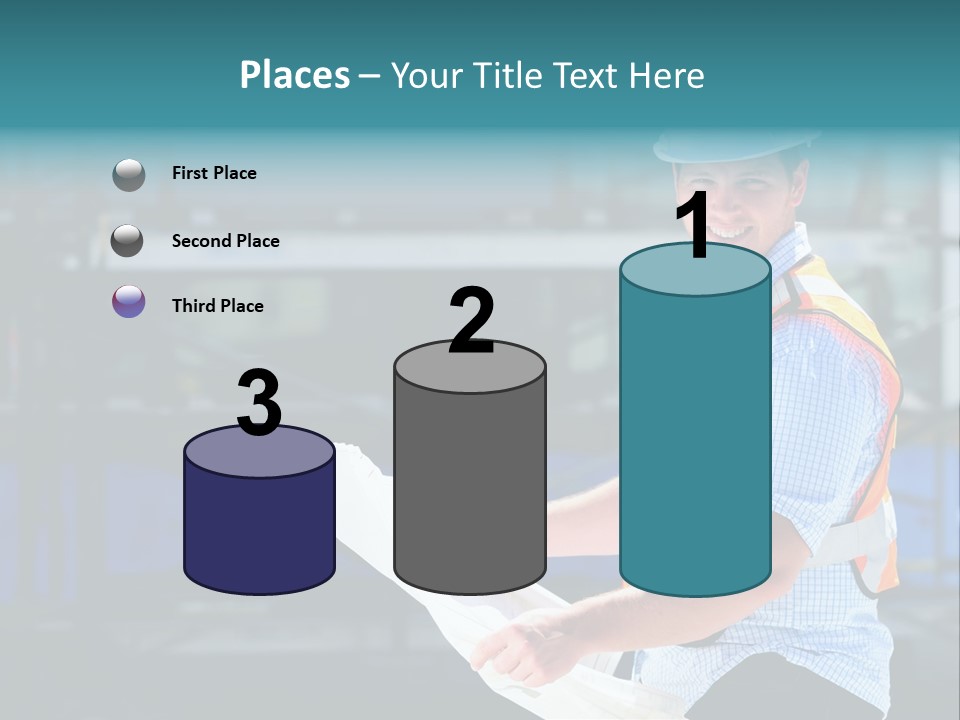 Construction Project Male Architect Checking The Blueprints Of A New Building PowerPoint Template
