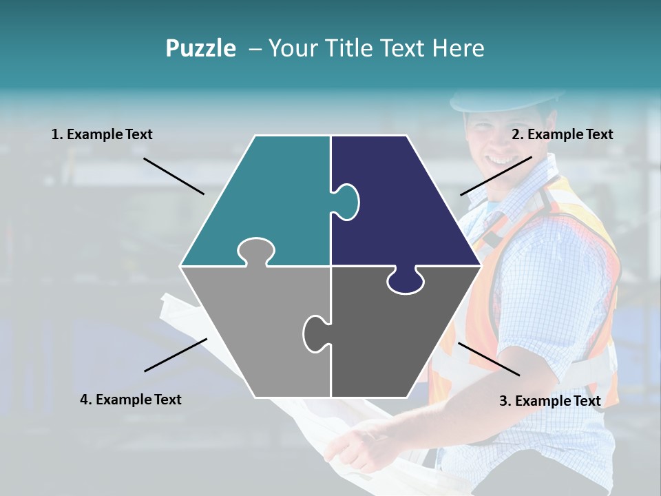 Construction Project Male Architect Checking The Blueprints Of A New Building PowerPoint Template
