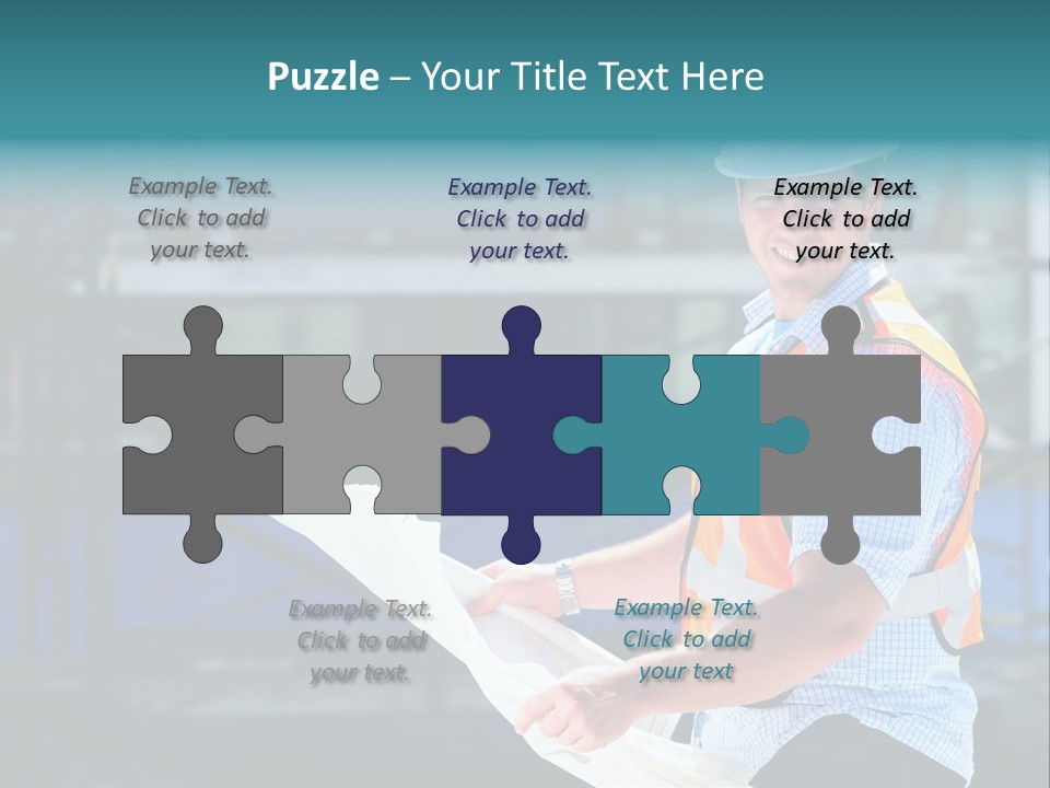 Construction Project Male Architect Checking The Blueprints Of A New Building PowerPoint Template