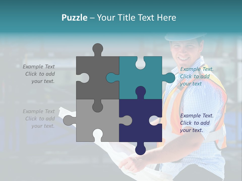 Construction Project Male Architect Checking The Blueprints Of A New Building PowerPoint Template