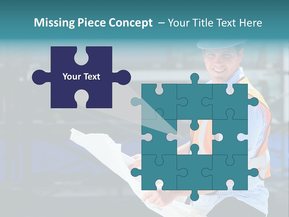 Construction Project Male Architect Checking The Blueprints Of A New Building PowerPoint Template