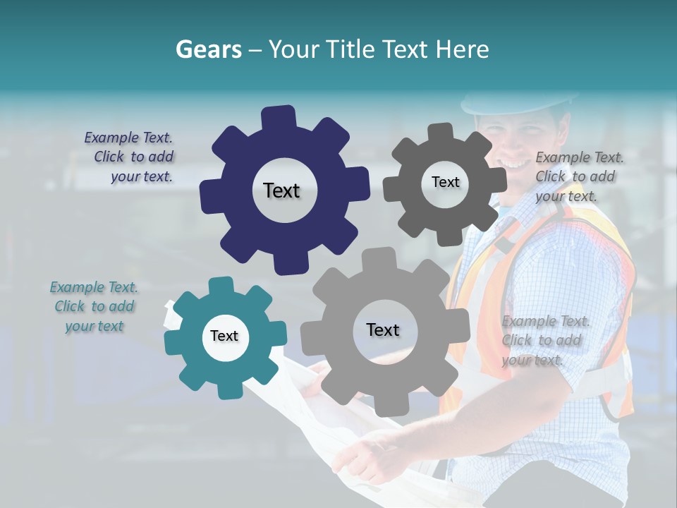 Construction Project Male Architect Checking The Blueprints Of A New Building PowerPoint Template