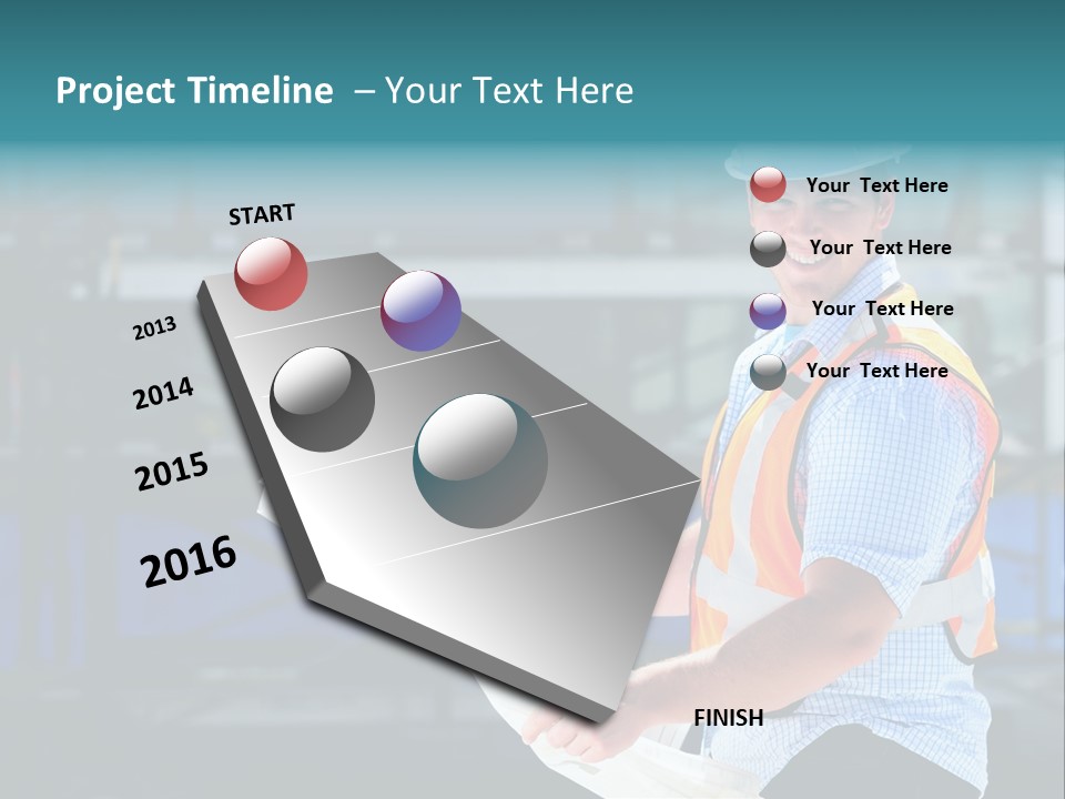 Construction Project Male Architect Checking The Blueprints Of A New Building PowerPoint Template