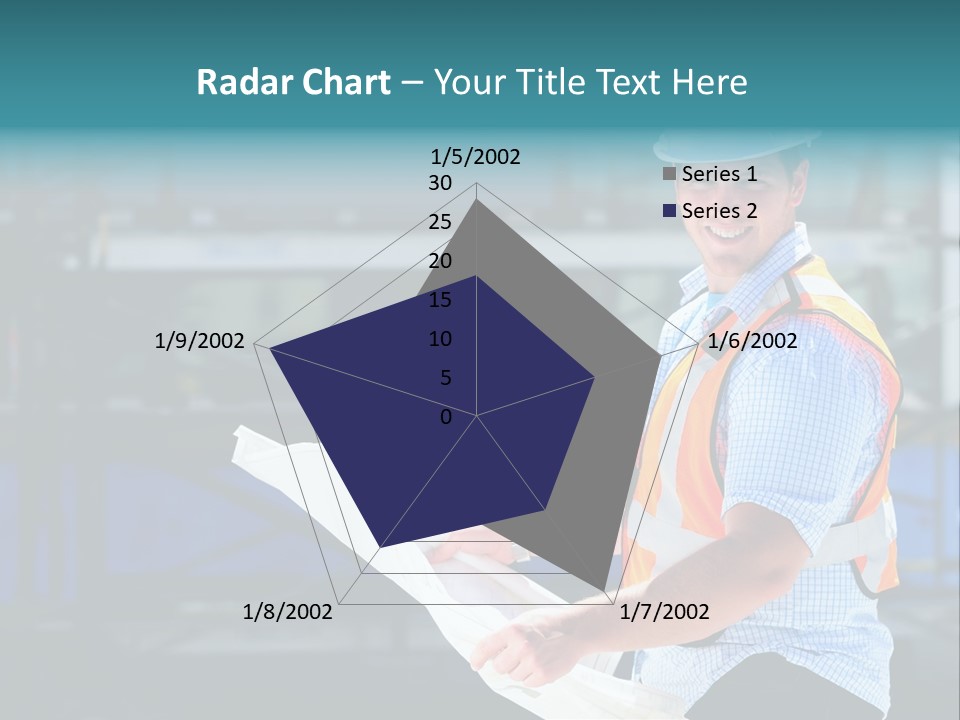 Construction Project Male Architect Checking The Blueprints Of A New Building PowerPoint Template
