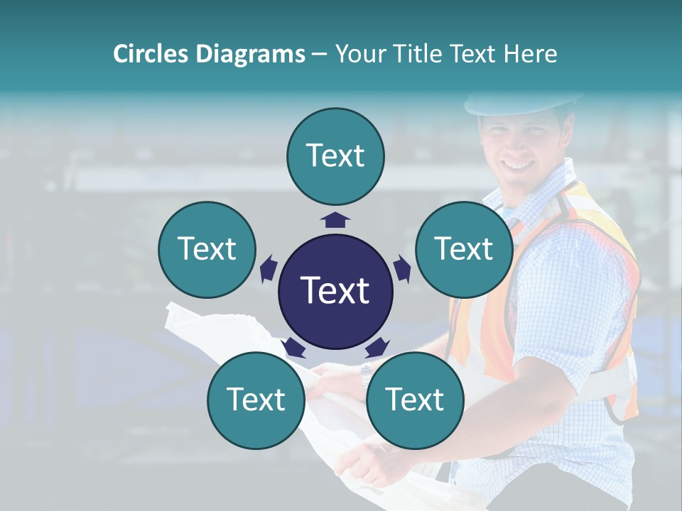 Construction Project Male Architect Checking The Blueprints Of A New Building PowerPoint Template