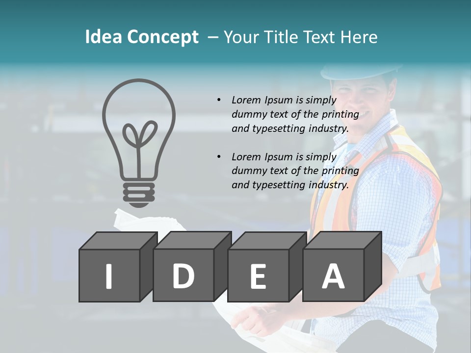 Construction Project Male Architect Checking The Blueprints Of A New Building PowerPoint Template