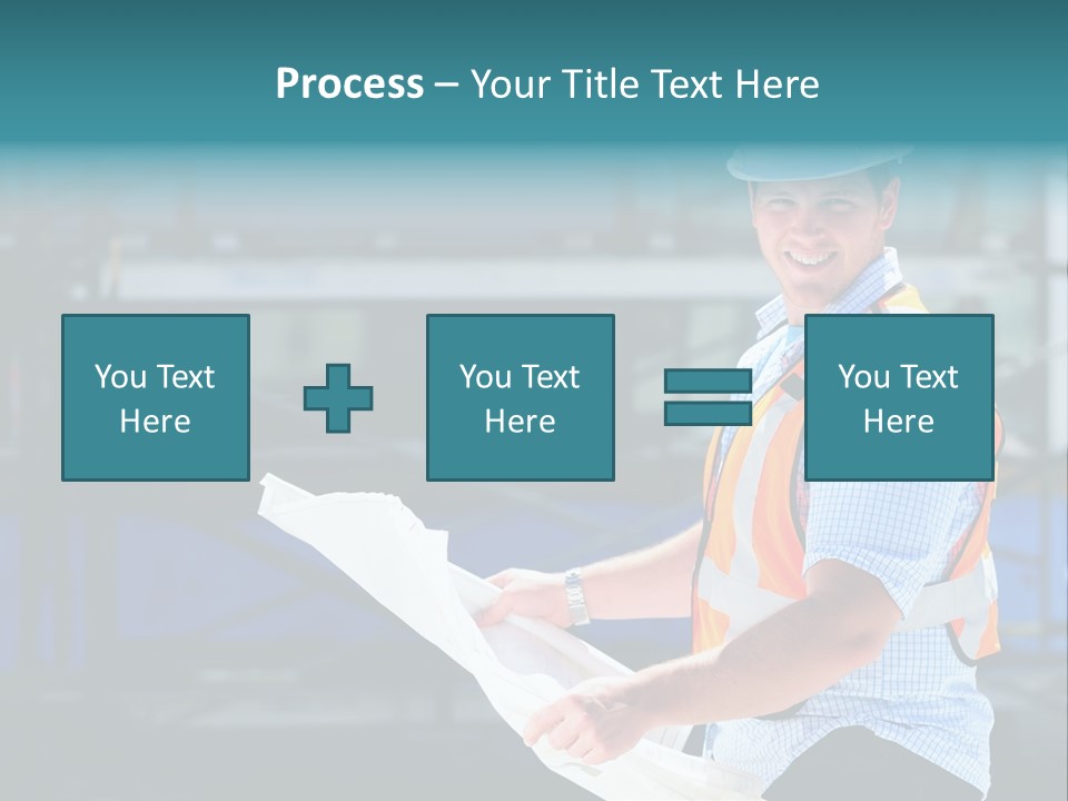Construction Project Male Architect Checking The Blueprints Of A New Building PowerPoint Template