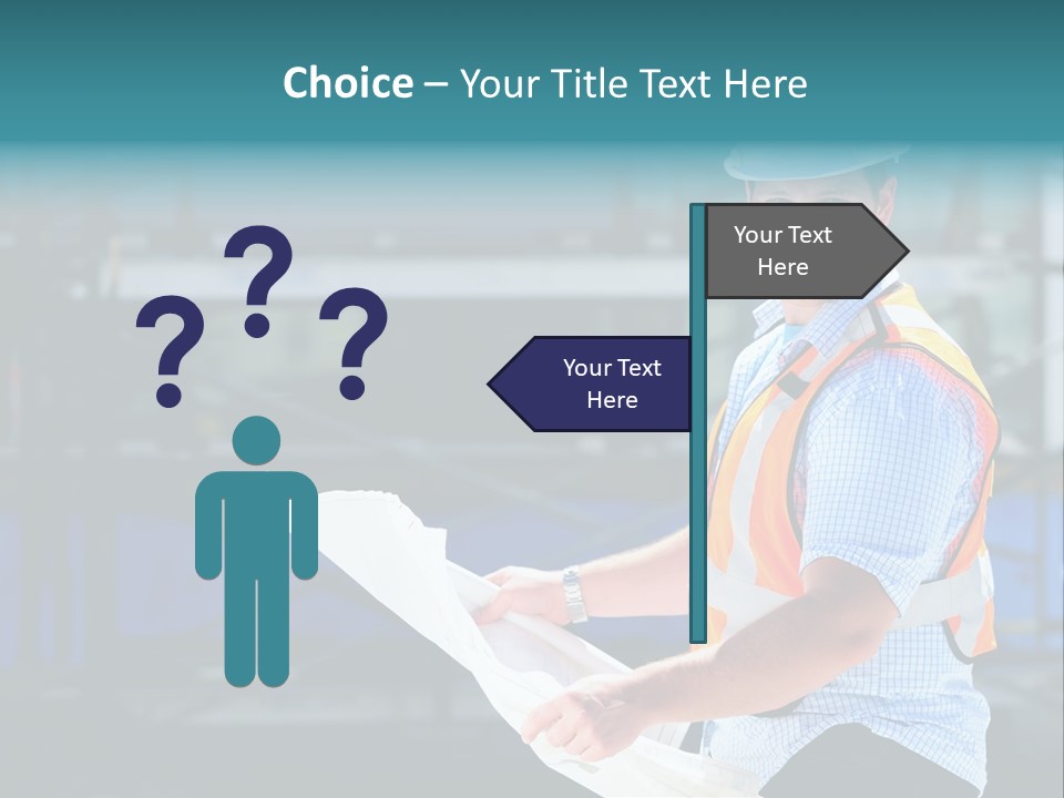 Construction Project Male Architect Checking The Blueprints Of A New Building PowerPoint Template