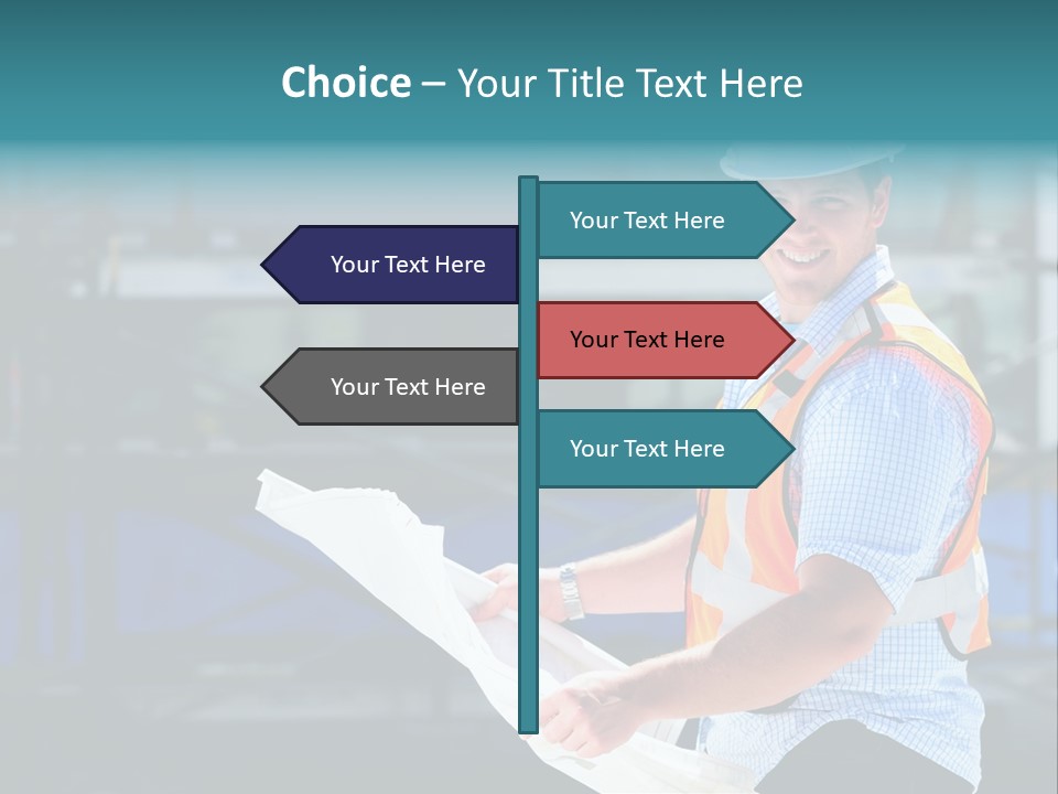 Construction Project Male Architect Checking The Blueprints Of A New Building PowerPoint Template