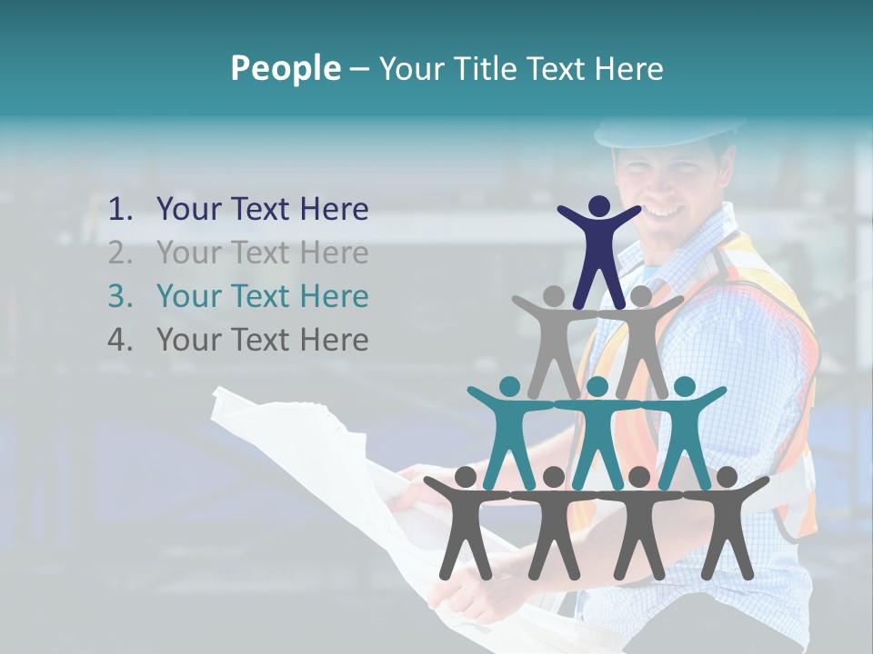 Construction Project Male Architect Checking The Blueprints Of A New Building PowerPoint Template