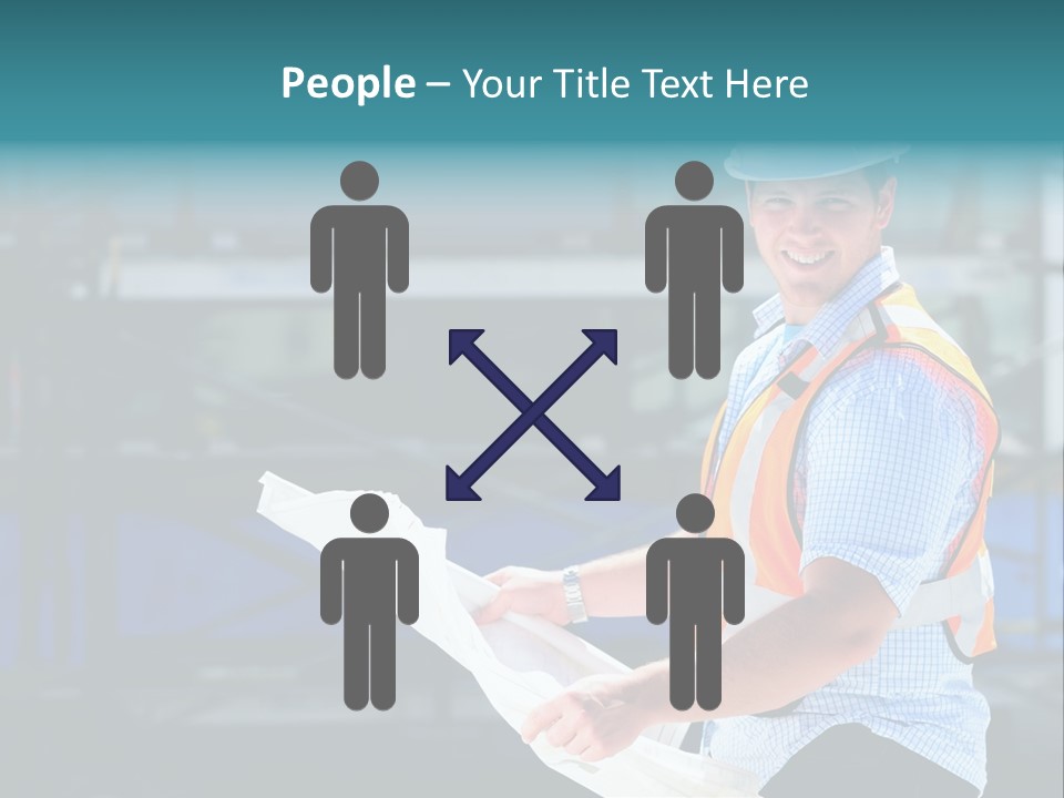 Construction Project Male Architect Checking The Blueprints Of A New Building PowerPoint Template