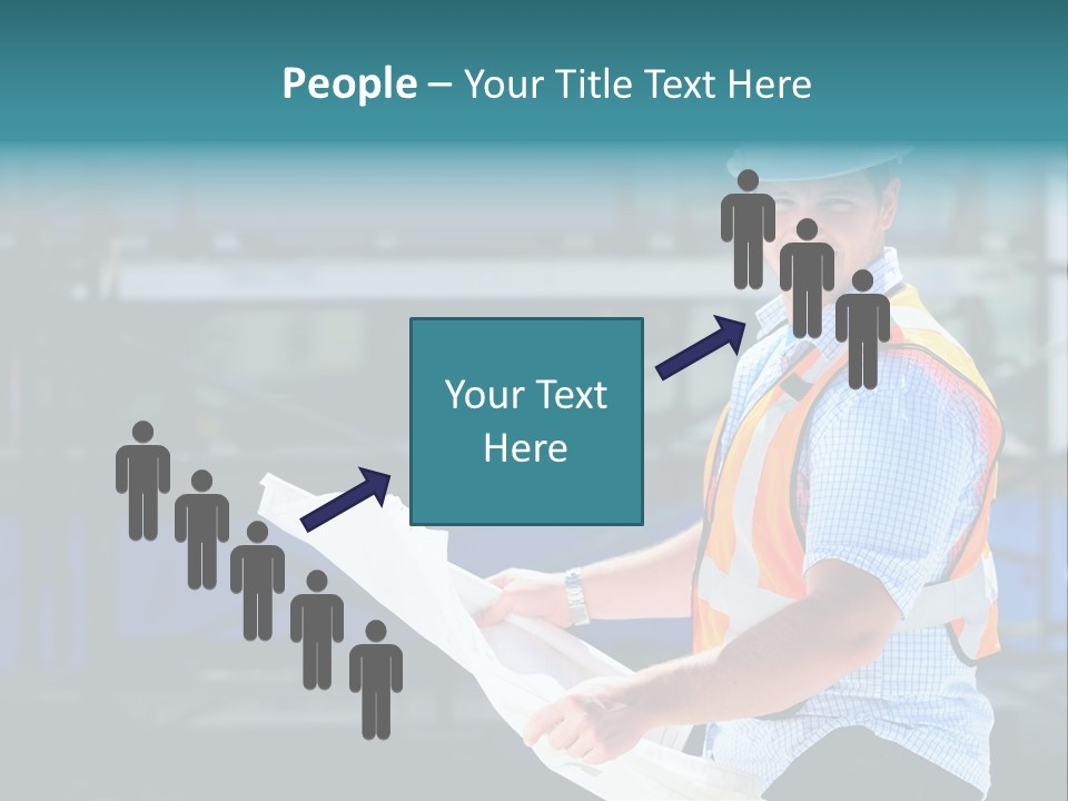 Construction Project Male Architect Checking The Blueprints Of A New Building PowerPoint Template