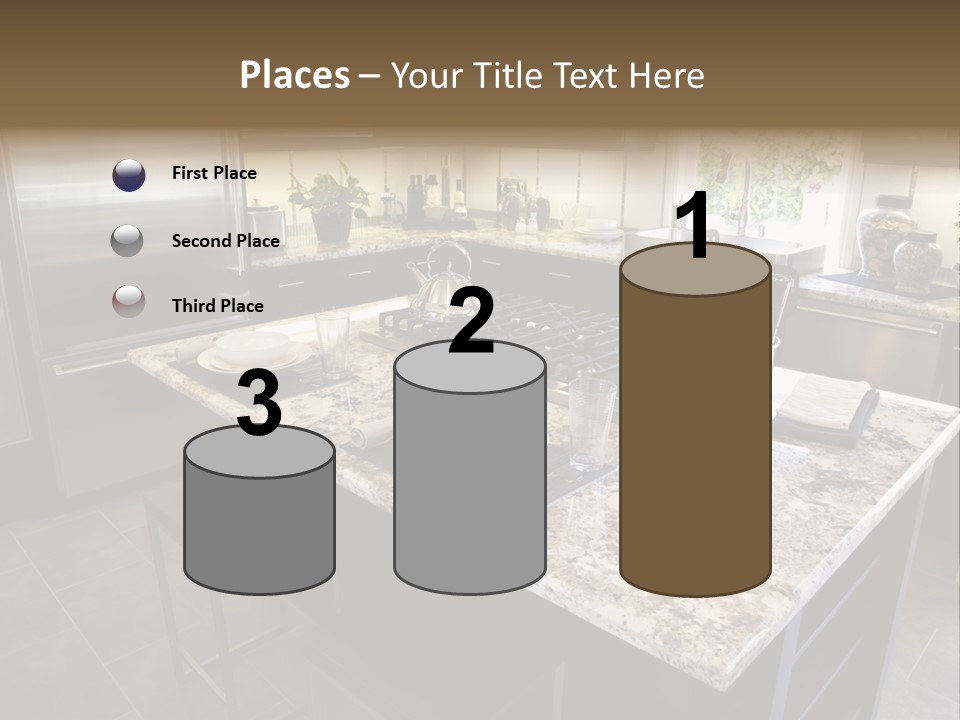 Modern Designer Kitchen With A Granite Island. PowerPoint Template