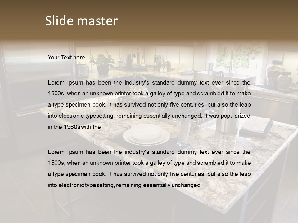 Modern Designer Kitchen With A Granite Island. PowerPoint Template