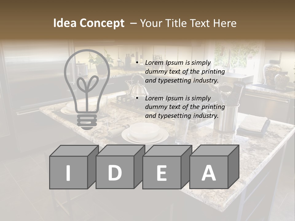 Modern Designer Kitchen With A Granite Island. PowerPoint Template