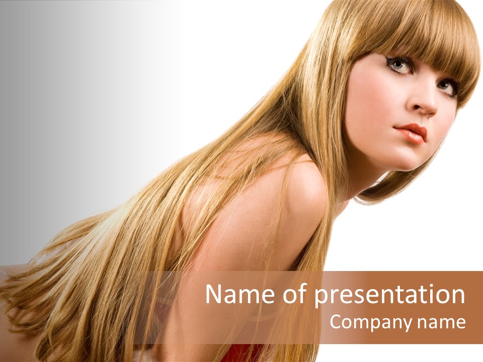 A Woman With Long Blonde Hair Is Posing For A Picture PowerPoint Template