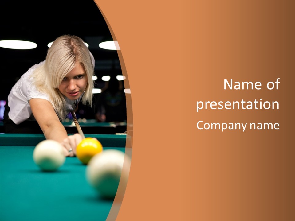 A Blond Girl Is Making A Shot At A Pool PowerPoint Template