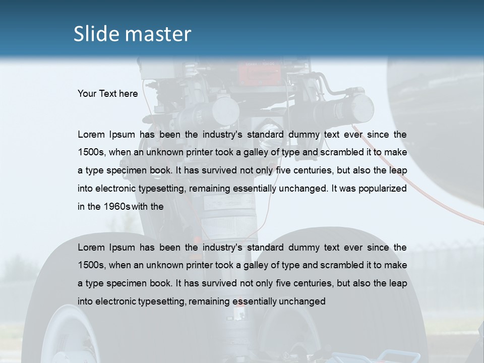 Nose Wheel (Front Landing Gear) Of Very Large, Wide-Body Airplane Being Towed At An Airport. PowerPoint Template