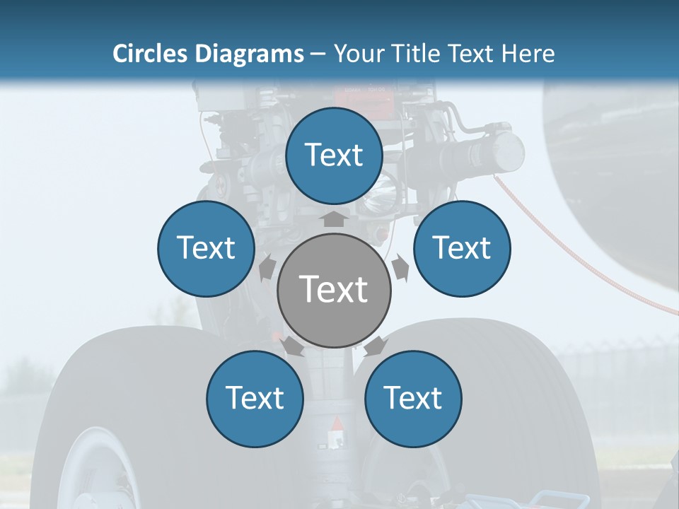 Nose Wheel (Front Landing Gear) Of Very Large, Wide-Body Airplane Being Towed At An Airport. PowerPoint Template
