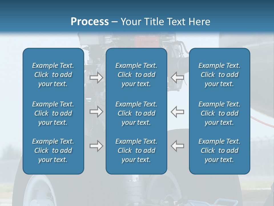 Nose Wheel (Front Landing Gear) Of Very Large, Wide-Body Airplane Being Towed At An Airport. PowerPoint Template