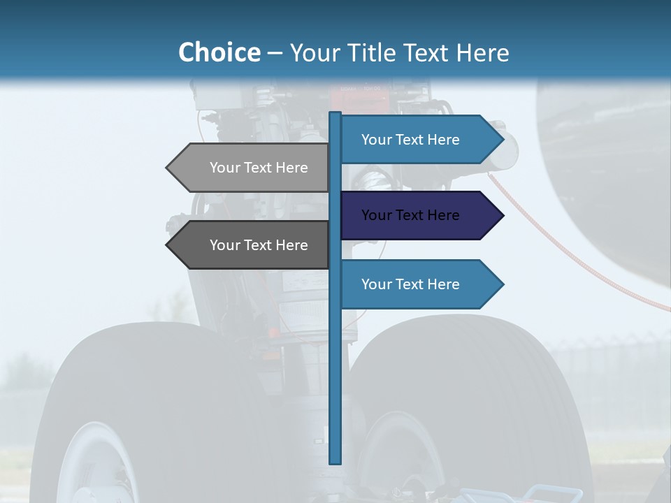 Nose Wheel (Front Landing Gear) Of Very Large, Wide-Body Airplane Being Towed At An Airport. PowerPoint Template