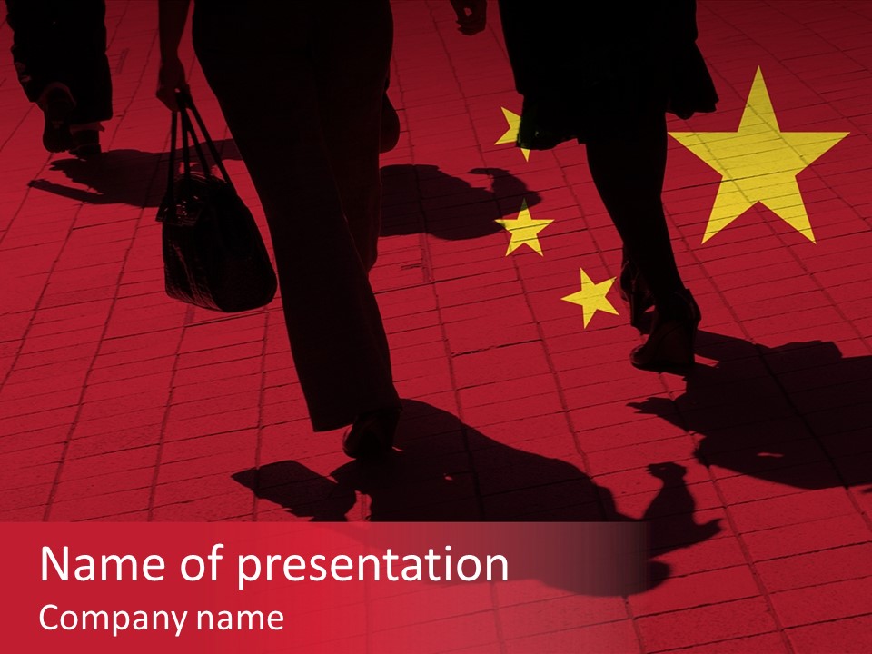 Silhouetted Pedestrians Overlaid With Chinese Flag PowerPoint Template