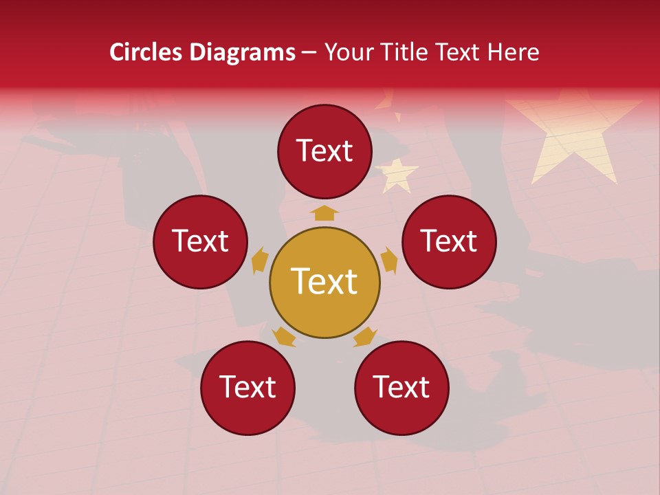 Silhouetted Pedestrians Overlaid With Chinese Flag PowerPoint Template