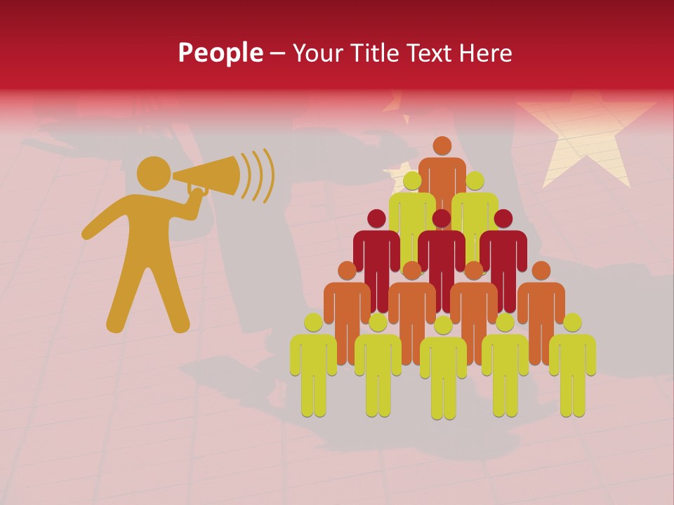 Silhouetted Pedestrians Overlaid With Chinese Flag PowerPoint Template