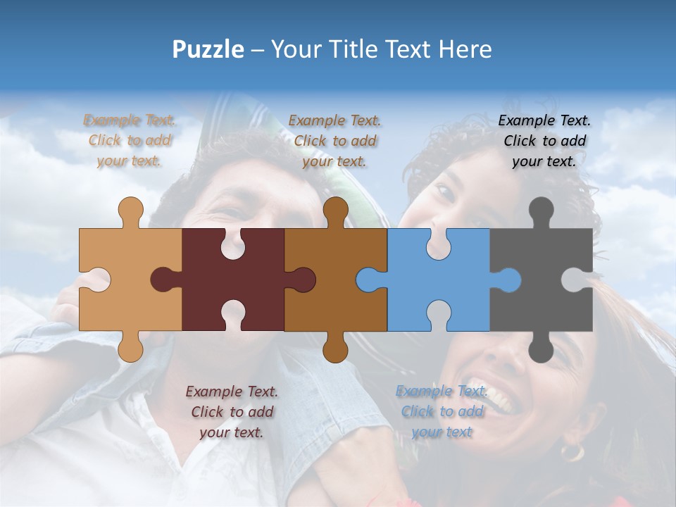 Happy Family Portrait Outdoors Smiling With A Blue Sky PowerPoint Template