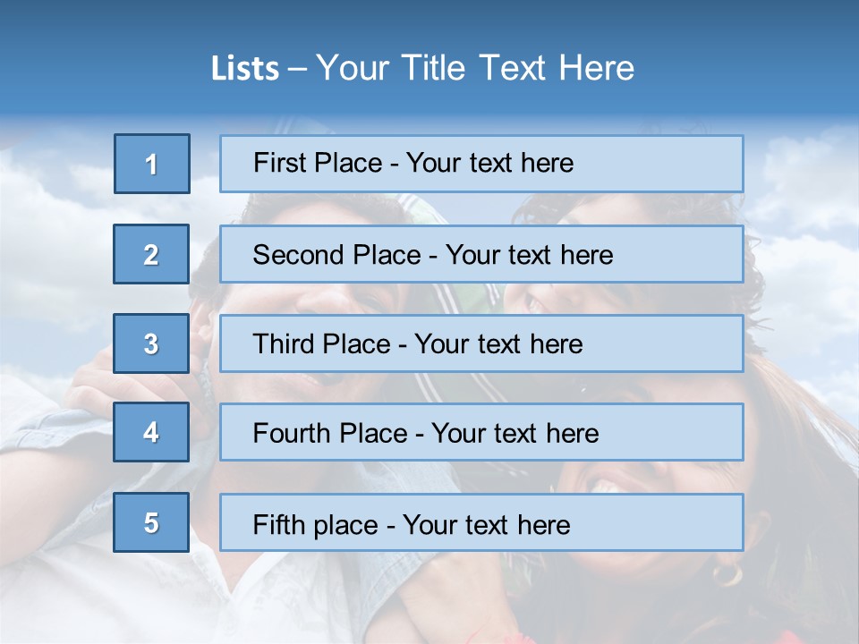 Happy Family Portrait Outdoors Smiling With A Blue Sky PowerPoint Template