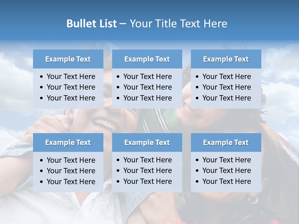 Happy Family Portrait Outdoors Smiling With A Blue Sky PowerPoint Template