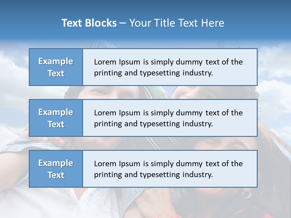 Happy Family Portrait Outdoors Smiling With A Blue Sky PowerPoint Template