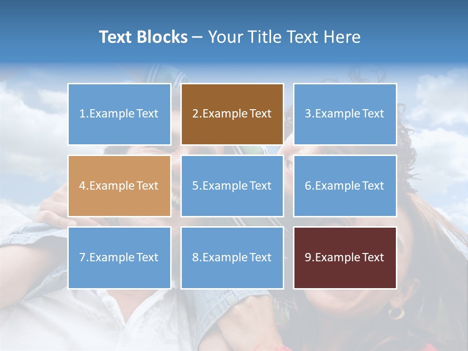 Happy Family Portrait Outdoors Smiling With A Blue Sky PowerPoint Template