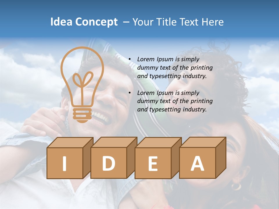 Happy Family Portrait Outdoors Smiling With A Blue Sky PowerPoint Template