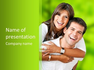 Happy Couple Smiling Outdoors PowerPoint Template