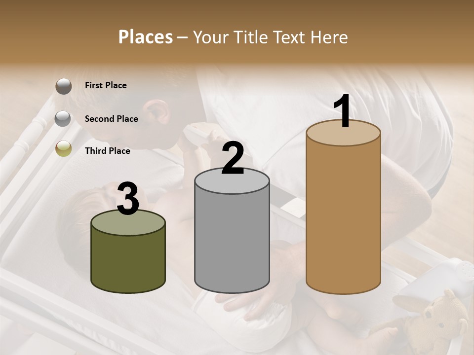 A Young Father Is Changing His Baby Daughter's Diaper. They Are Looking At Each Other. Square Framed Shot. PowerPoint Template