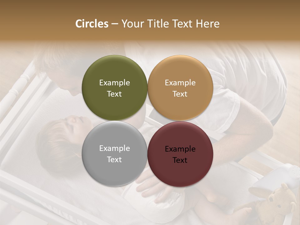 A Young Father Is Changing His Baby Daughter's Diaper. They Are Looking At Each Other. Square Framed Shot. PowerPoint Template