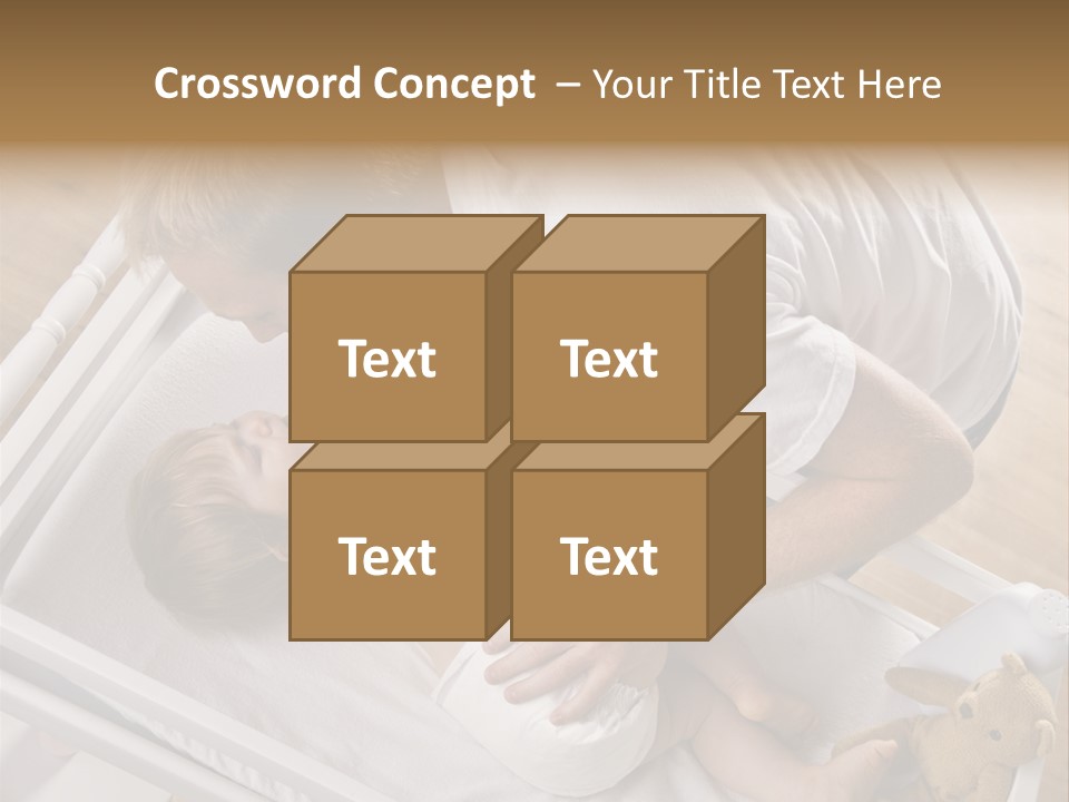 A Young Father Is Changing His Baby Daughter's Diaper. They Are Looking At Each Other. Square Framed Shot. PowerPoint Template
