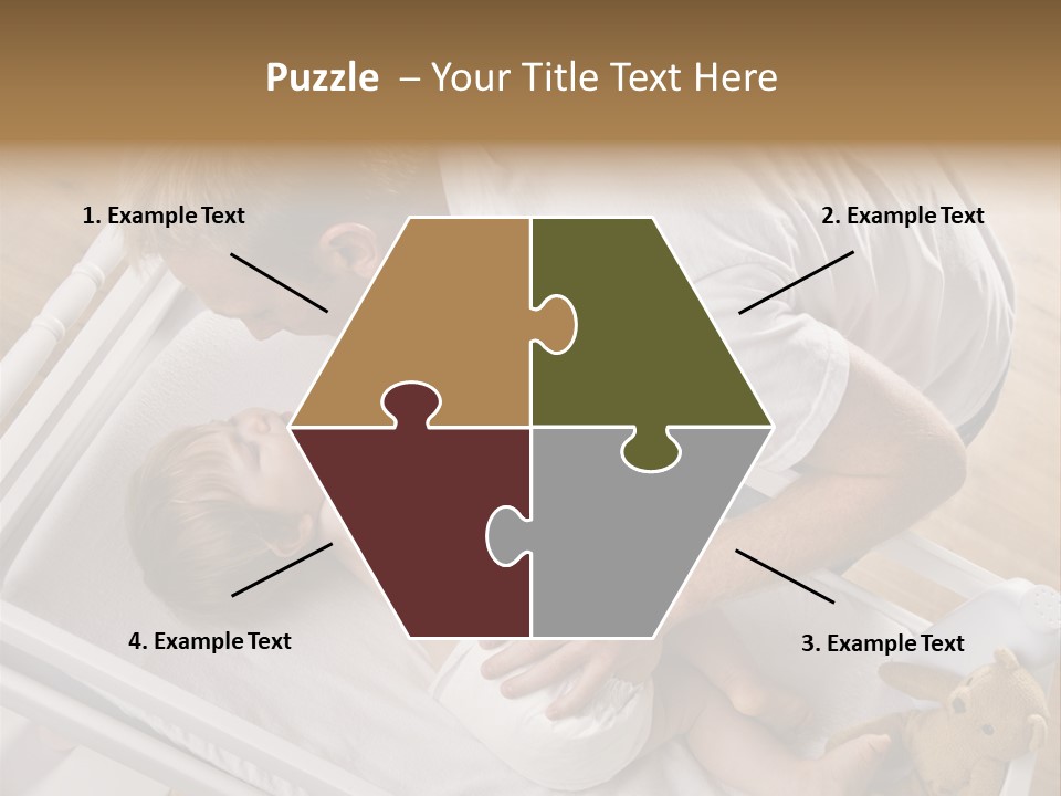 A Young Father Is Changing His Baby Daughter's Diaper. They Are Looking At Each Other. Square Framed Shot. PowerPoint Template