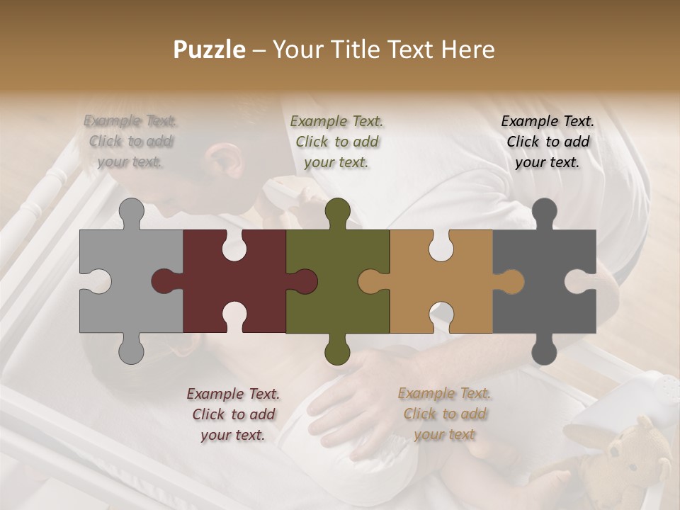 A Young Father Is Changing His Baby Daughter's Diaper. They Are Looking At Each Other. Square Framed Shot. PowerPoint Template