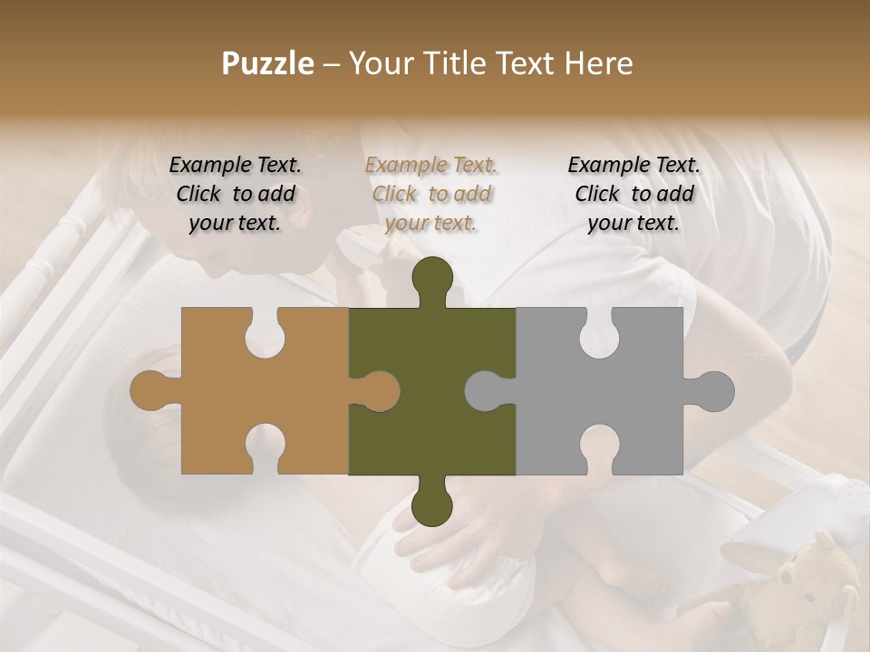 A Young Father Is Changing His Baby Daughter's Diaper. They Are Looking At Each Other. Square Framed Shot. PowerPoint Template