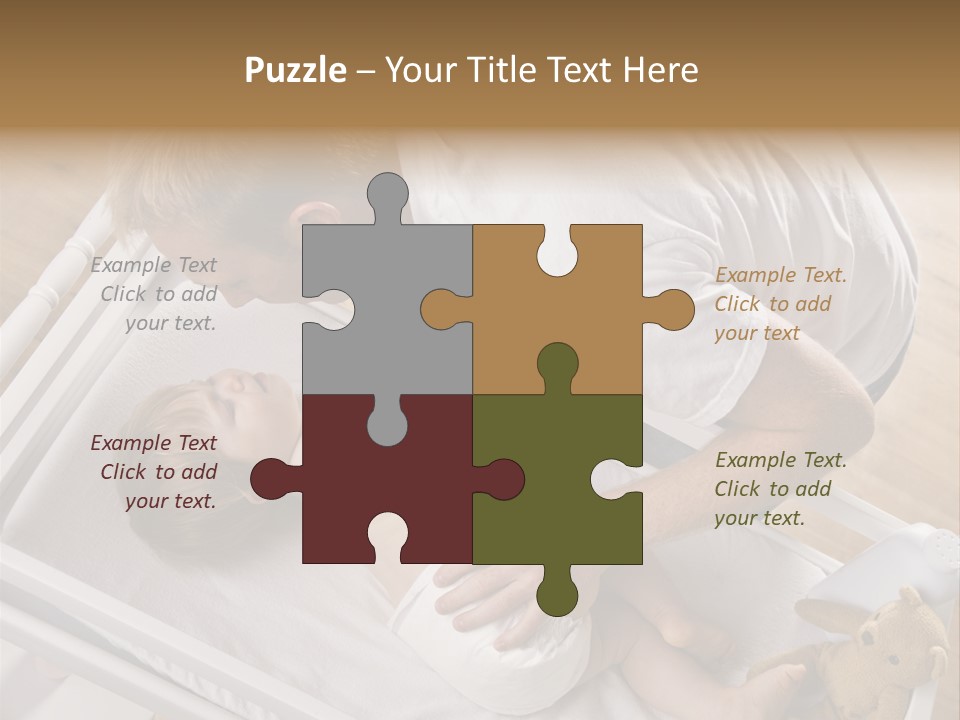 A Young Father Is Changing His Baby Daughter's Diaper. They Are Looking At Each Other. Square Framed Shot. PowerPoint Template